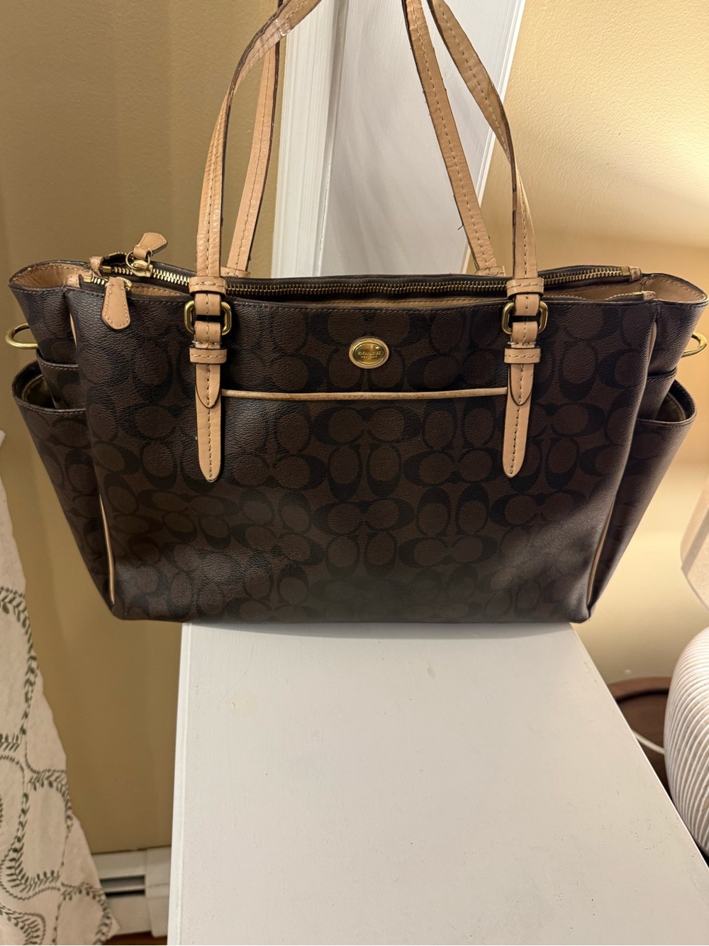 Coach Peyton F26181 Signature Multifunction Diaper Tote Bag Brown Large